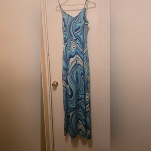 Blue and White Swirl Maxi Dress